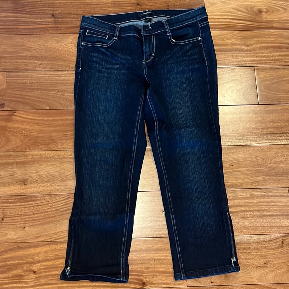 White House Black Market crop jeans with faux jewel detail and zip bottom hems